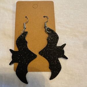 Black Bat Glittery Earrings Batty Halloween